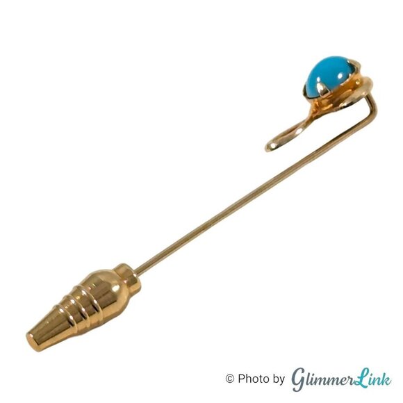 Vintage 12KT Gold Filled Oval Faux Turquoise Cabochon Unisex Stick Pin - Picture 7 of 10